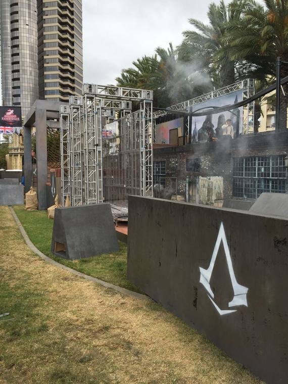 Aged wall sections for a video game launch activation